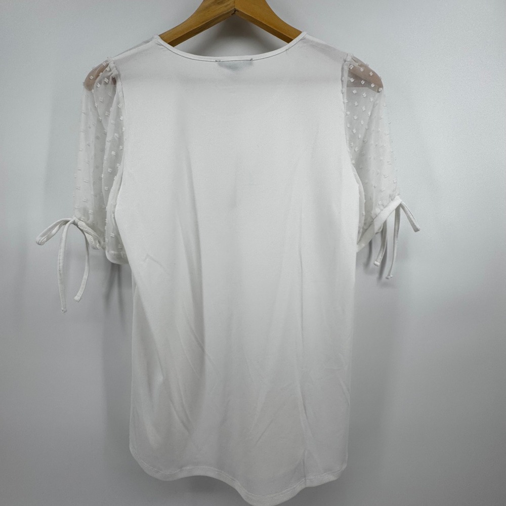 Adrianna Papell Ivory White Swiss Dot Sheer Sleeve Blouse XS Top Coquette Girl - Picture 2 of 7